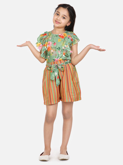 lilpicks Green Rust Fashionable Shorts Set
