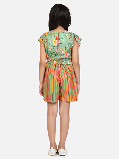 lilpicks Green Rust Fashionable Shorts Set