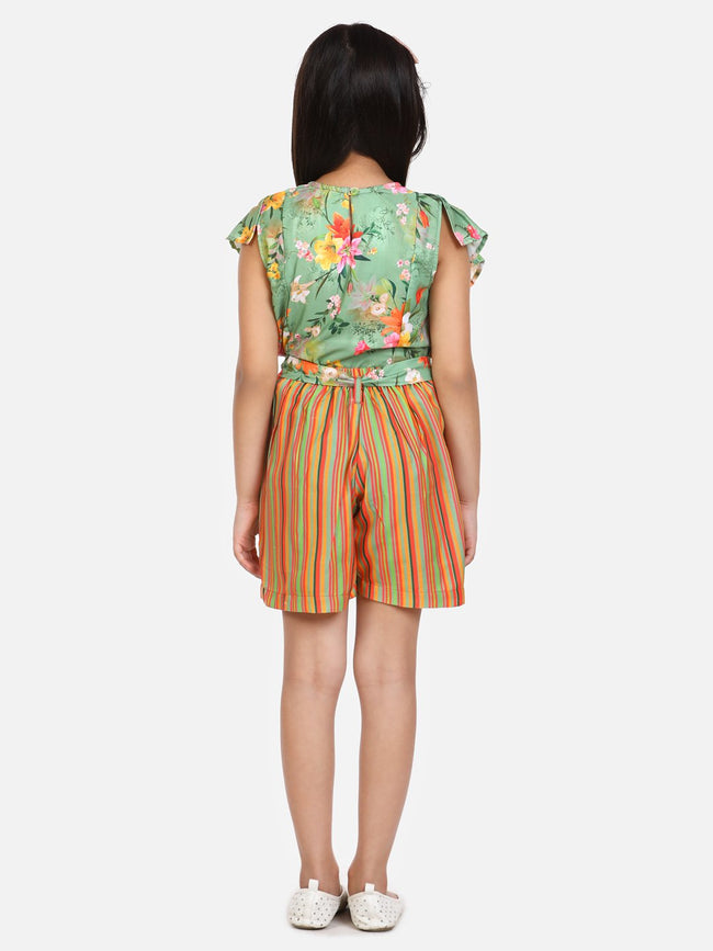 lilpicks Green Rust Fashionable Shorts Set