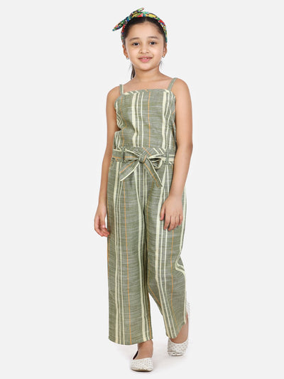 lilpicks Organic Cotton Weaved Green Full Jumpsuit
