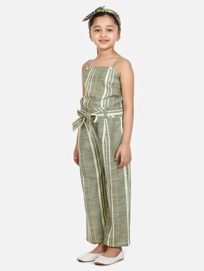 lilpicks Organic Cotton Weaved Green Full Jumpsuit