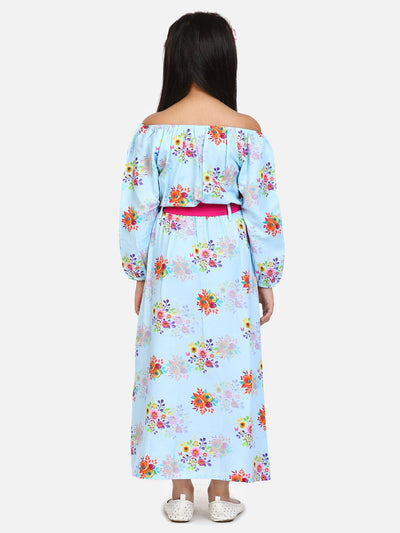 lilpicks Sky Blue Off shoulder Party Maxi Dress