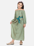 lilpicks Green Aztec Off shoulder Party Maxi Dress
