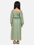 lilpicks Green Aztec Off shoulder Party Maxi Dress