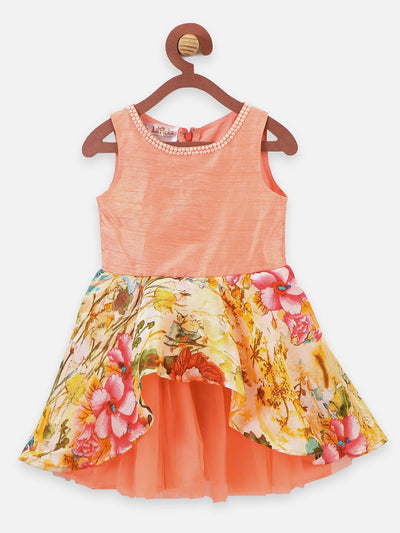 lilpicks Peach Floral Peplum Partywear Dress