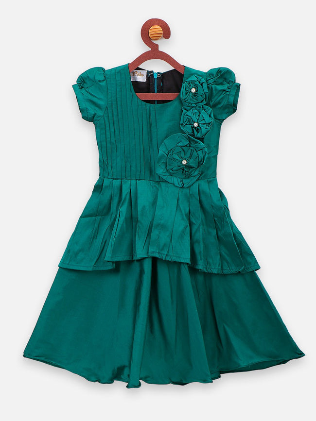 lilpicks Raw Silk Emerald Green Peplum Gown