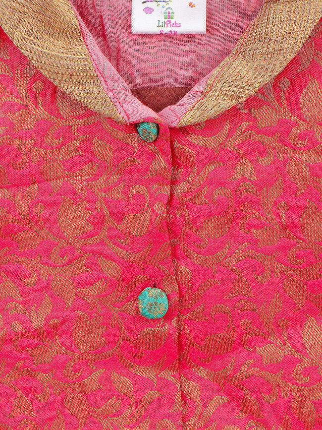 lilpicks Peach Jacquard peplum Jacket and Lehnga Set