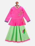 Neon Pink Peacock Peplum Jacket and Lehnga Set