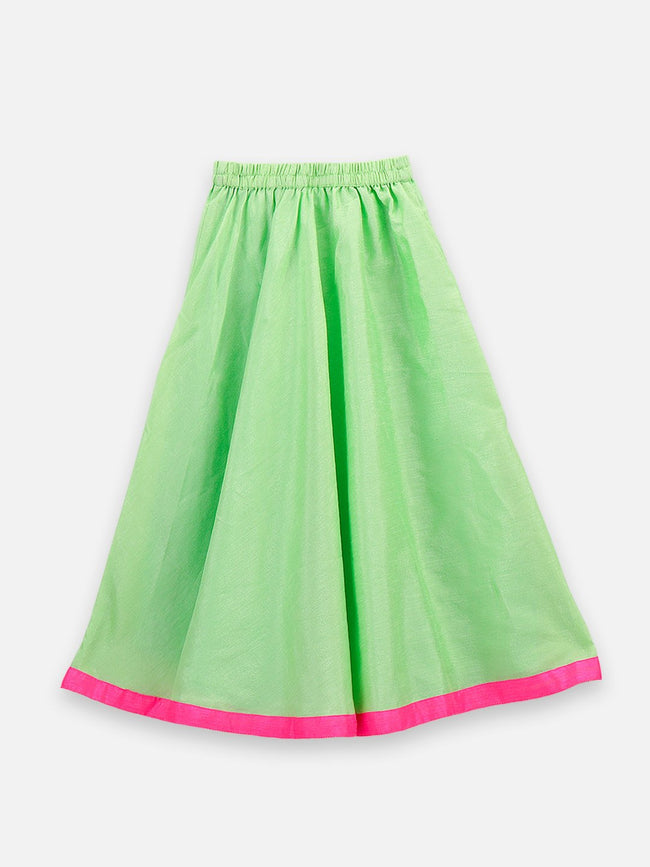 lilpicks Neon Pink Peacock Peplum Jacket and Lehnga Set