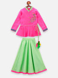 lilpicks Neon Pink Peacock Peplum Jacket and Lehnga Set