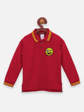 lilpicks Red FullSleeves Sequin Smiley Patch Polo Tshirt