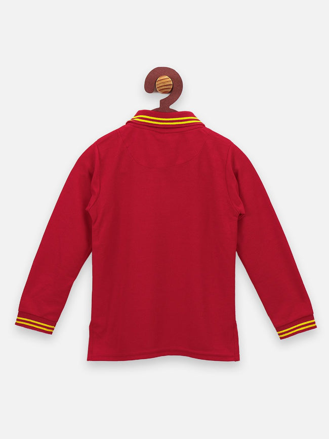 lilpicks Red FullSleeves Sequin Smiley Patch Polo Tshirt