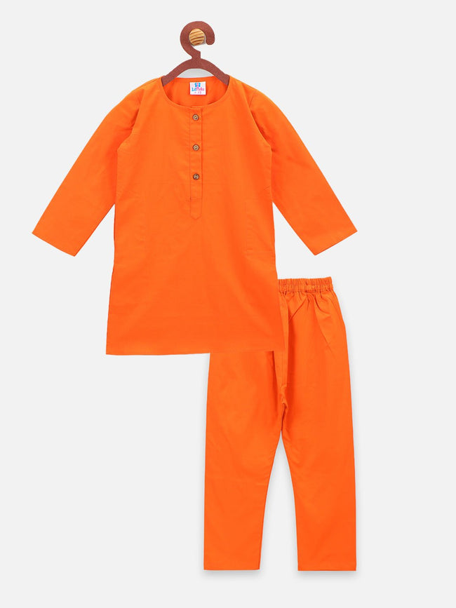 lilpicks Orange  Cotton Kurta Pajama Set