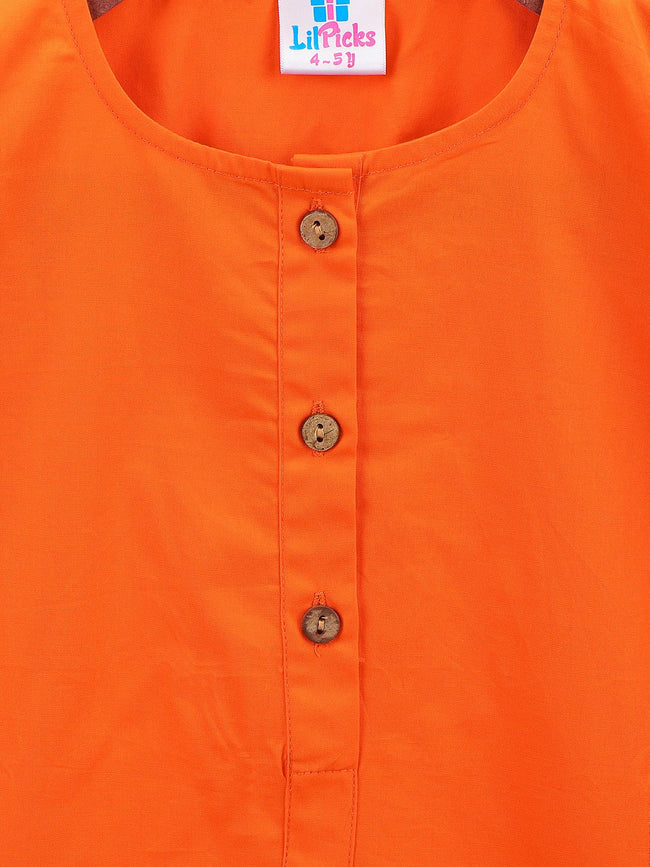 lilpicks Orange  Cotton Kurta Pajama Set