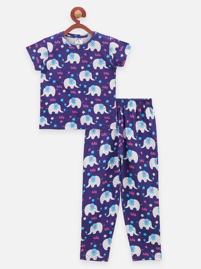 Lilpicks Navy Elephant print Nightsuit