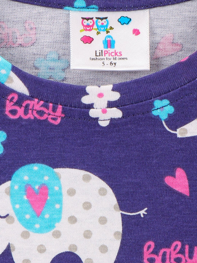 Lilpicks Navy Elephant print Nightsuit