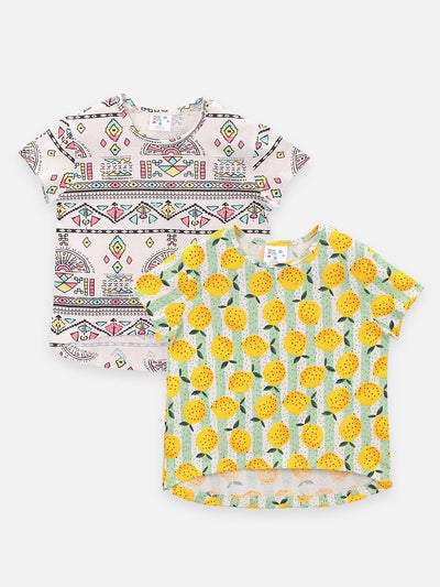 Lemon and Tribal Print Pack of 2 Girls Tops