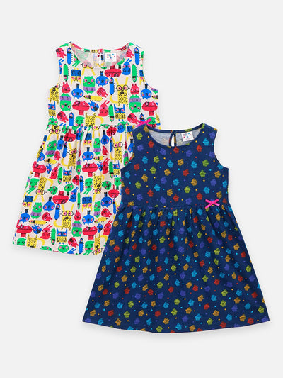 Monster and Muffin Print Pack of 2 Girls Dresses