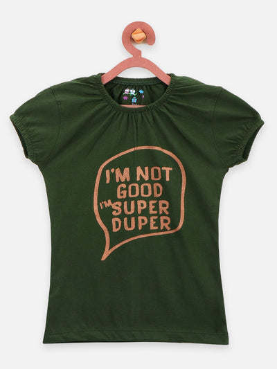 Green causal round Neck Tops