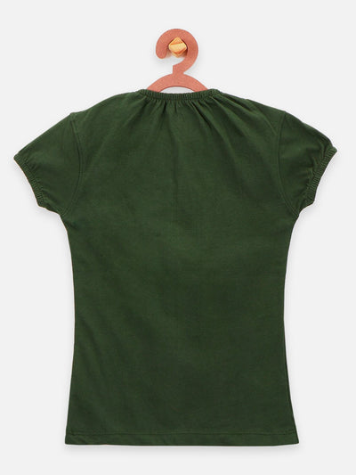 Green causal round Neck Tops