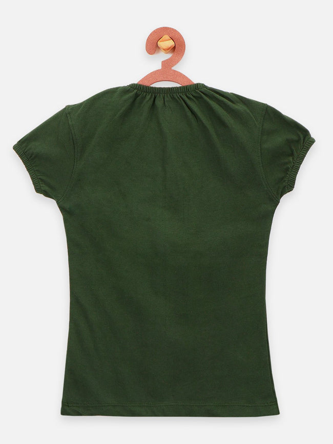 Green causal round Neck Tops