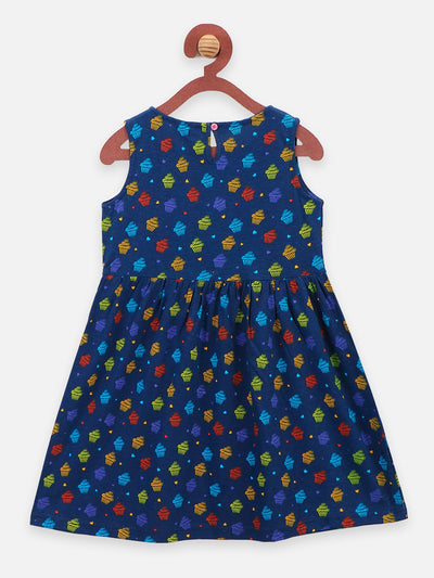 Blue All Over Printed Bow Flared Dress