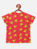 Red Quirky Printed Round Neck Short Sleeve T Shirt