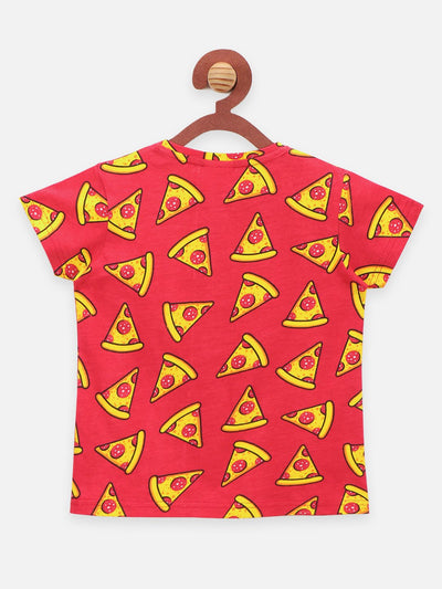 Red Quirky Printed Round Neck Short Sleeve T Shirt