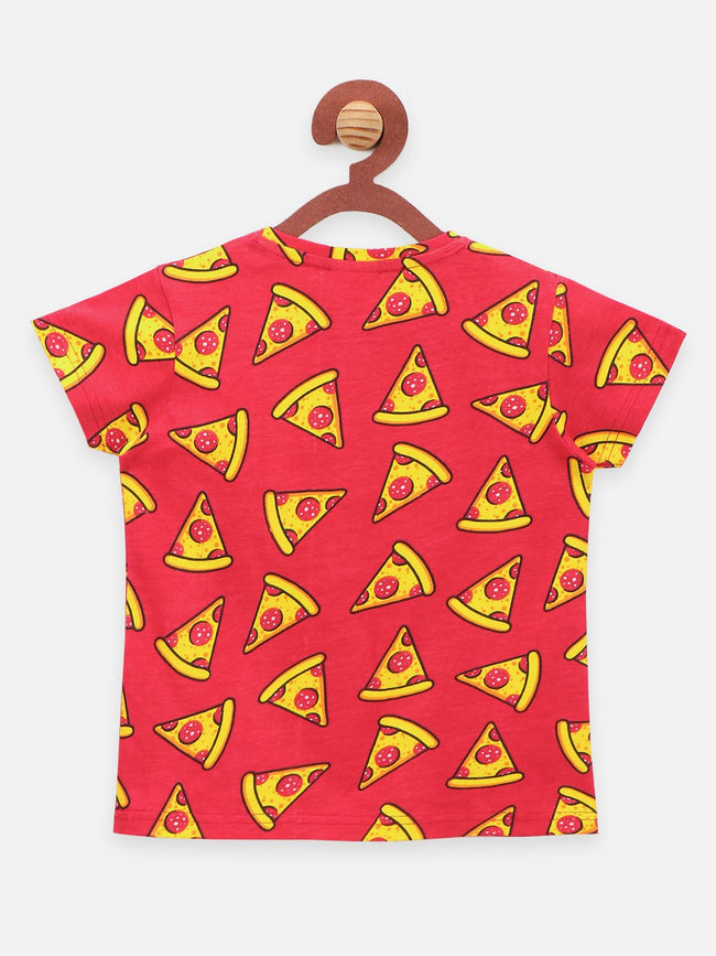 Red Quirky Printed Round Neck Short Sleeve T Shirt