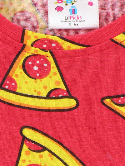 Red Quirky Printed Round Neck Short Sleeve T Shirt