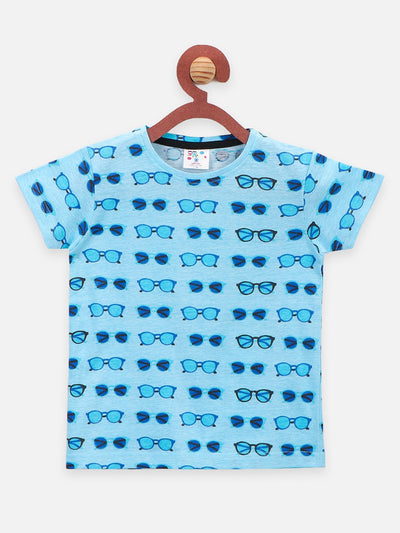 Blue Quirky Printed Round Neck Short Sleeve T Shirt