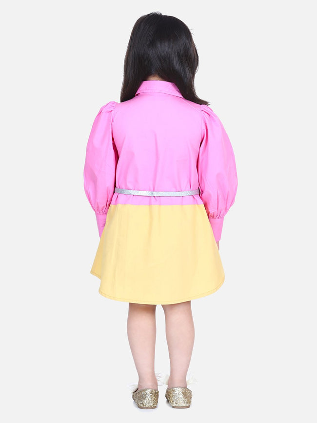 Lilpicks Pink Lilac Colorblock  Belt Dress