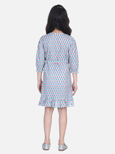 Lilpicks Grey Block Print Frilly Overlap Dress