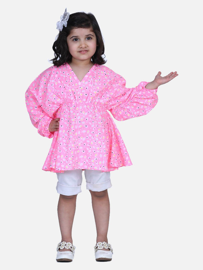 Lilpicks Neon Pink Gathered Peplum Dress