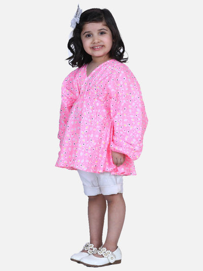 Lilpicks Neon Pink Gathered Peplum Dress