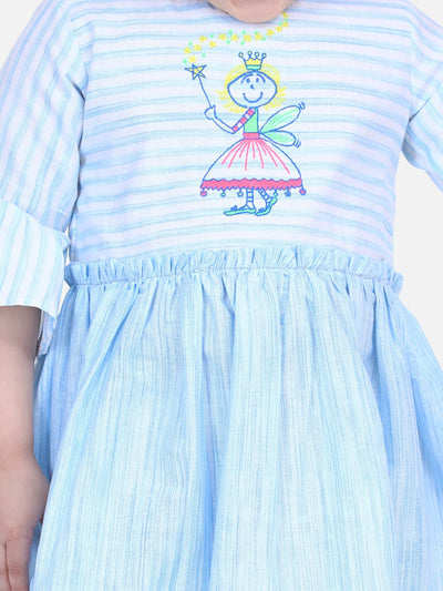 Lilpicks Blue Embroidered Bell Sleeve Dress