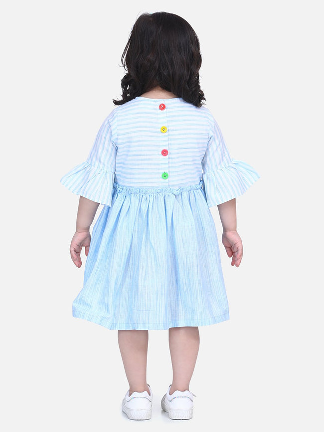 Lilpicks Blue Embroidered Bell Sleeve Dress