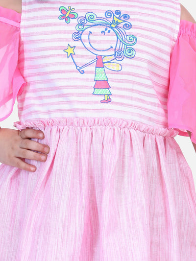 Lilpicks Pink Embroidered Sleeves Dress