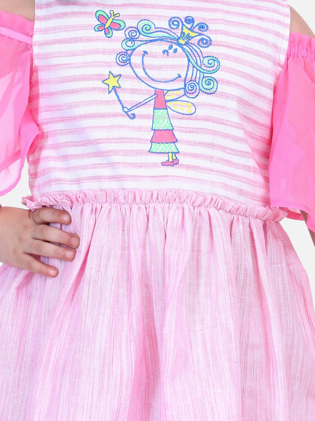 Lilpicks Pink Embroidered Sleeves Dress