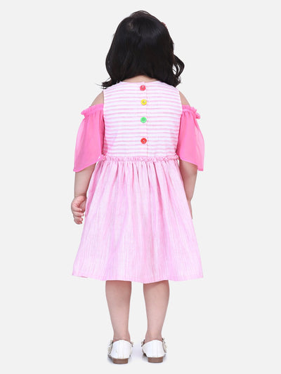 Lilpicks Pink Embroidered Sleeves Dress