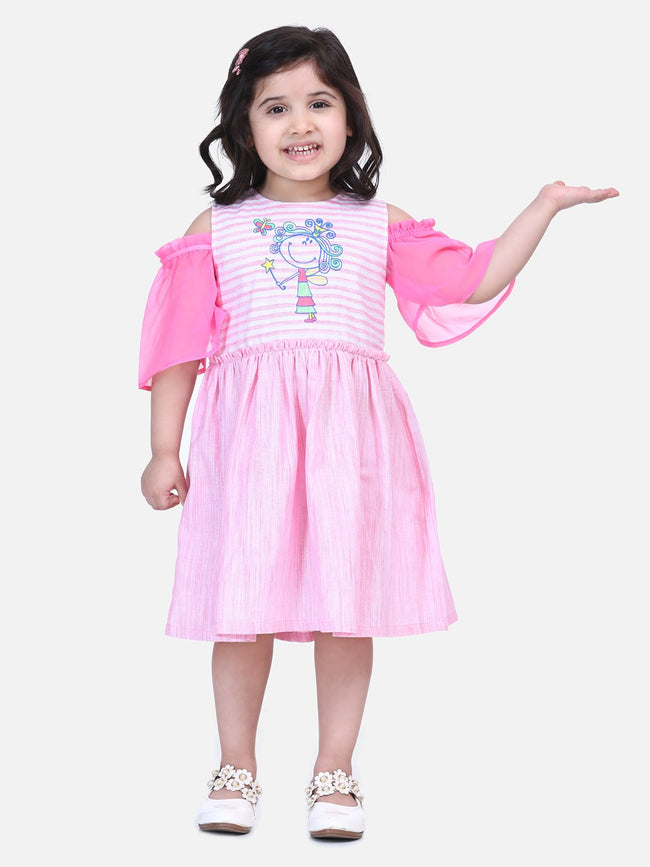 Lilpicks Pink Embroidered Sleeves Dress