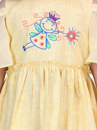 Lilpicks Yellow Embroidered Sleeves Dress