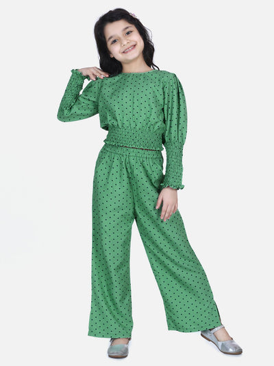 Lilpicks Olive Green Polka Smocking Clothing Set