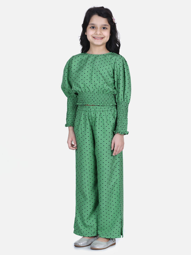 Lilpicks Olive Green Polka Smocking Clothing Set