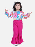 Lilpicks Floral Frilly Top with Stretchable Flared Pant Set