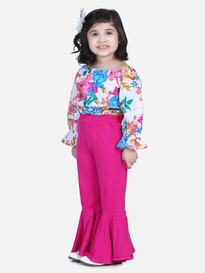 Lilpicks Floral Frilly Top with Stretchable Flared Pant Set