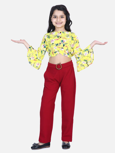 Lilpicks Floral Bell Sleeves Top with Stretchable Pant Set