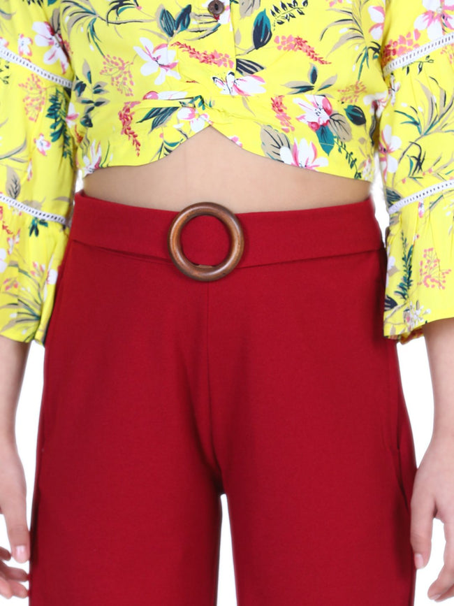 Lilpicks Floral Bell Sleeves Top with Stretchable Pant Set