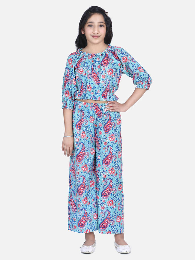 Lilpicks Frilly grey motif block print palazzo set