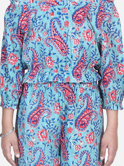 Lilpicks Frilly grey motif block print palazzo set